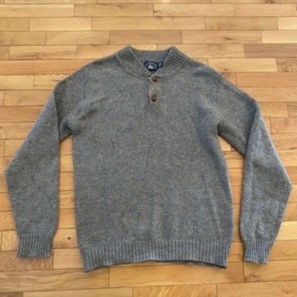 Boat House Row Mens Sweater Wool Blend Henley Grey Blue Marled Large